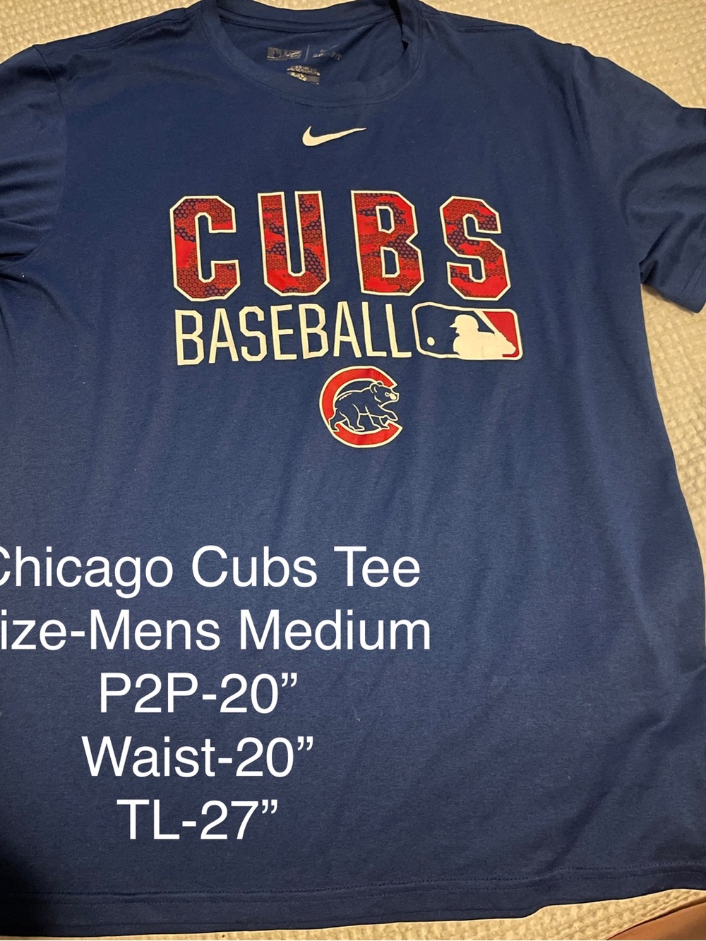 Nike Dri-Fit Blue Authentic MLB Chicago Cubs Mens Size-M